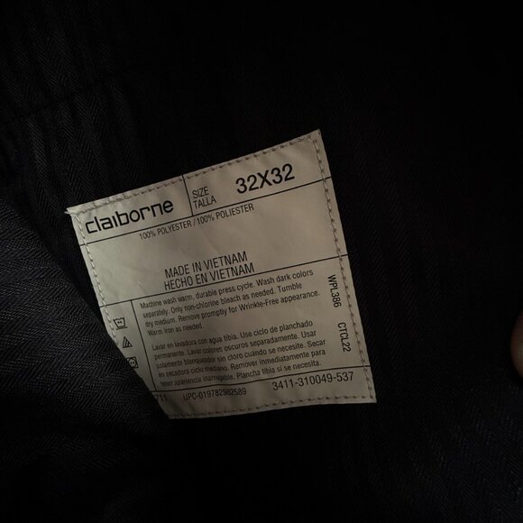 NWT Claiborne Pleated Pants Charcoal Gray 32x32 Stretch Waistband Herringbone - Picture 13 of 13